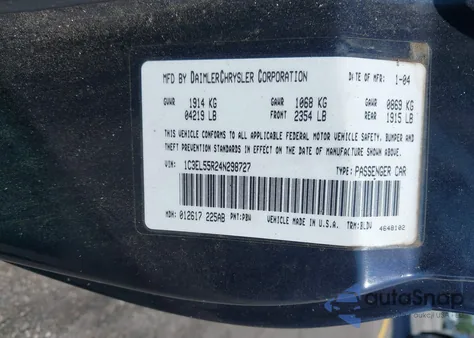 2004 Chrysler Sebring Lxi from USA, damaged, VIN 1C3EL55R24N298727